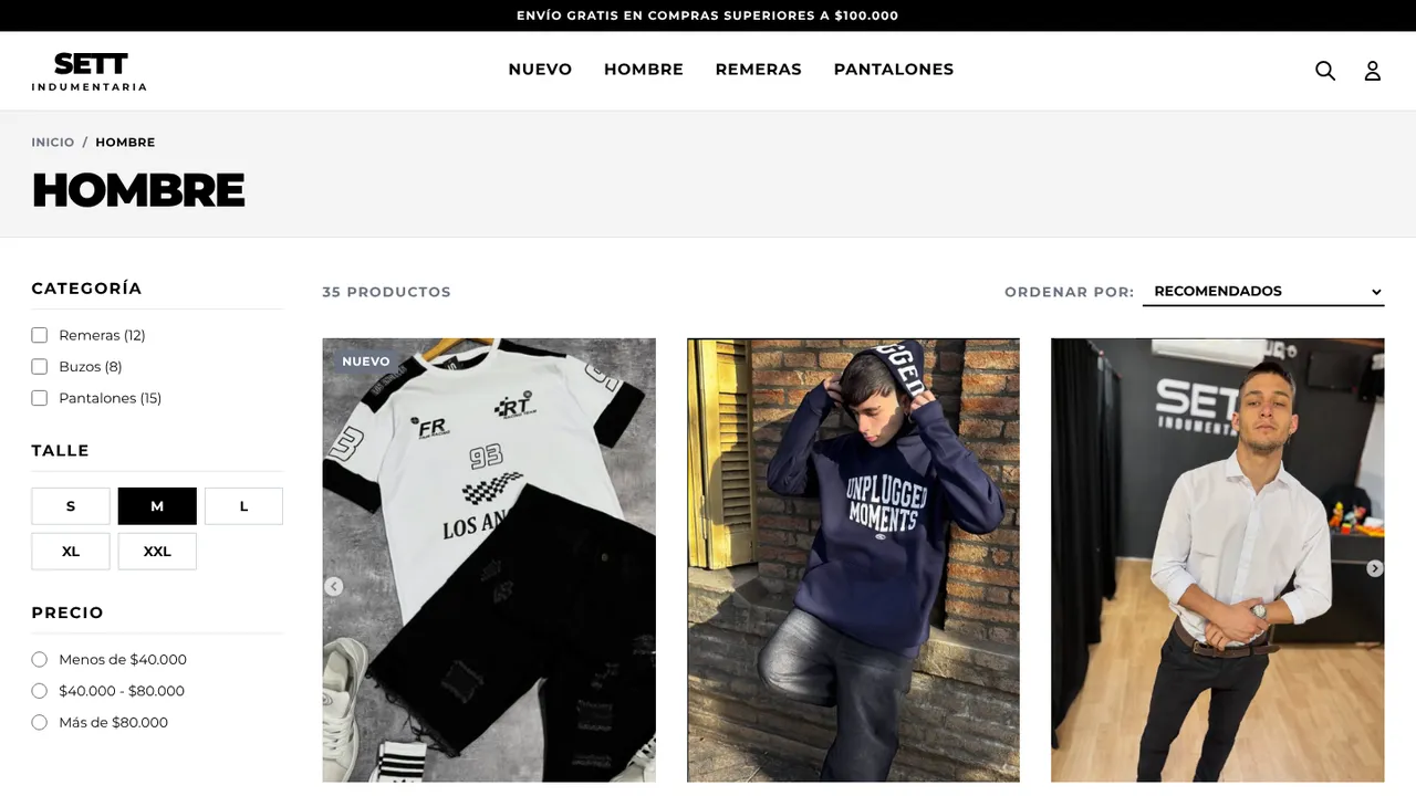 Captura de la tienda online Sett Indumentaria